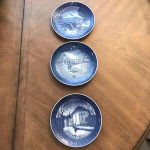Copenhagen Set of 3 Porcelain Plates, 1975 and 1976.  Nice ready to hang on wall